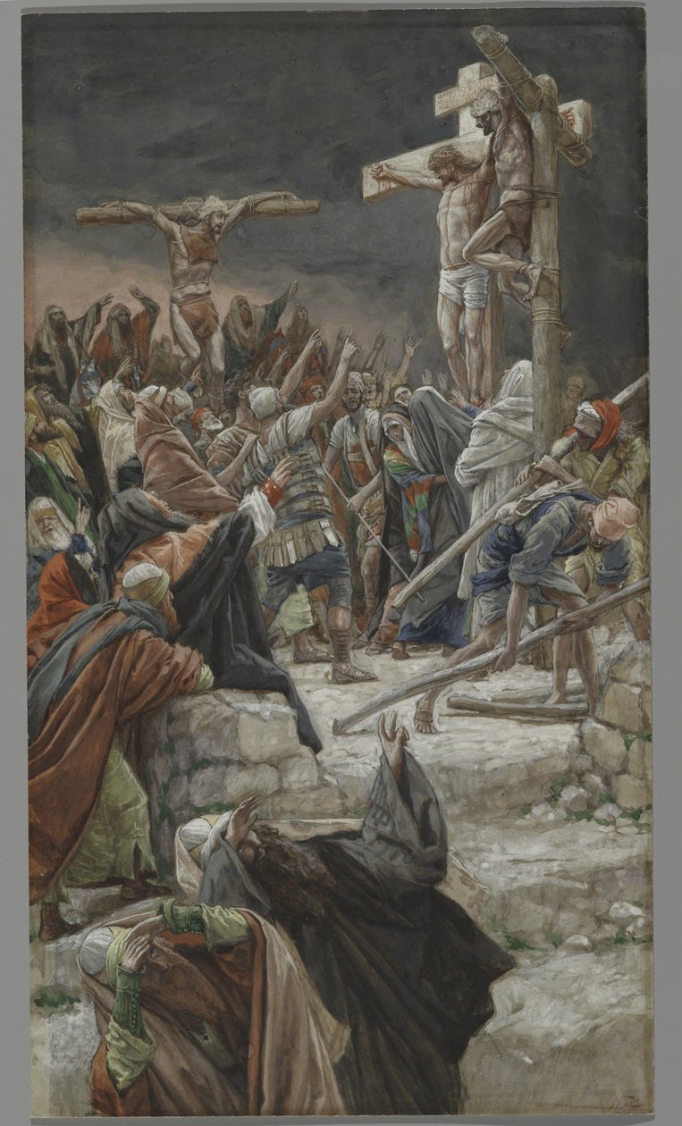 Pardon of the Good Thief, ilustrace ze Života našeho Pána Ježíše Krista, 1886-94 (wc přes grafit na papíře) od James Jacques Joseph Tissot