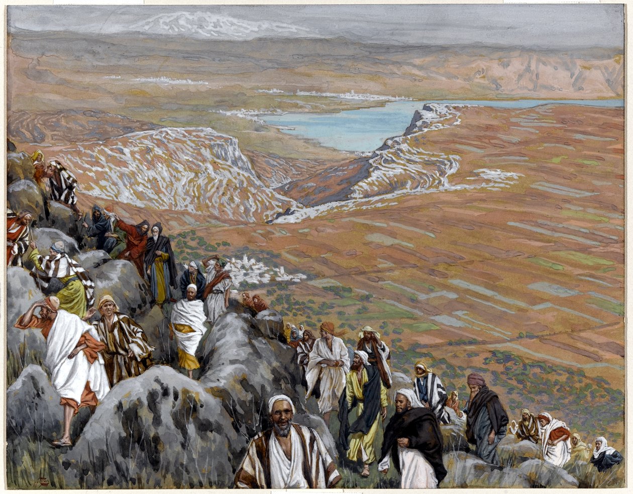 Lidé hledají Krista, aby ho učinili králem, ilustrace pro The Life of Christ, c.1886-94 (wc & kvaš na kartonu) od James Jacques Joseph Tissot