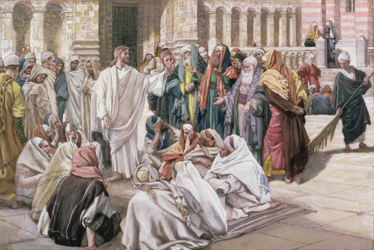 Farizeové se ptají Ježíše, ilustrace k The Life of Christ, c.1886-96 (kvaš na kartonu) od James Jacques Joseph Tissot