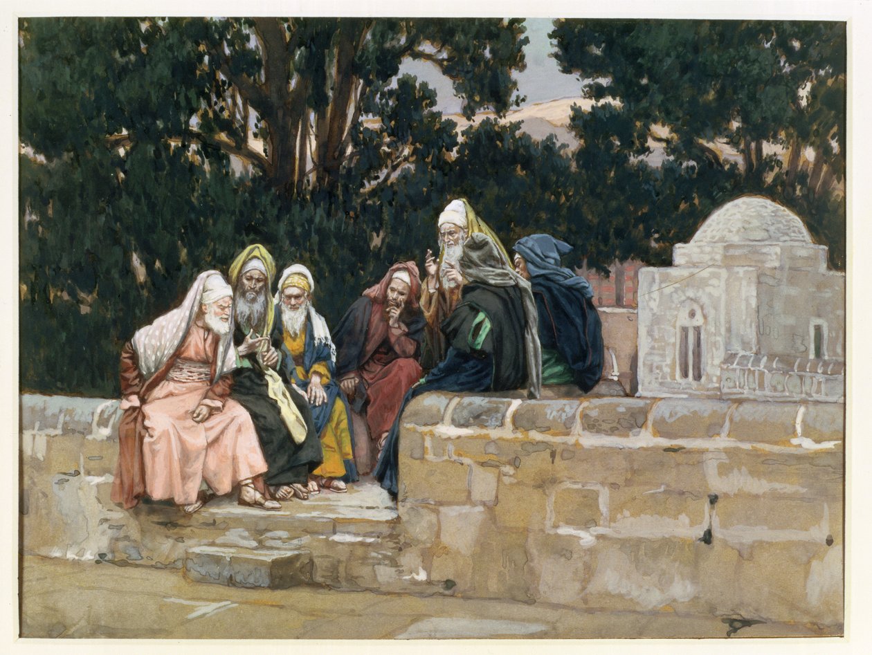 Farizeové a herodiánové, ilustrace pro Život Kristův, cca 1886-96 (kvaš na kartonu) od James Jacques Joseph Tissot