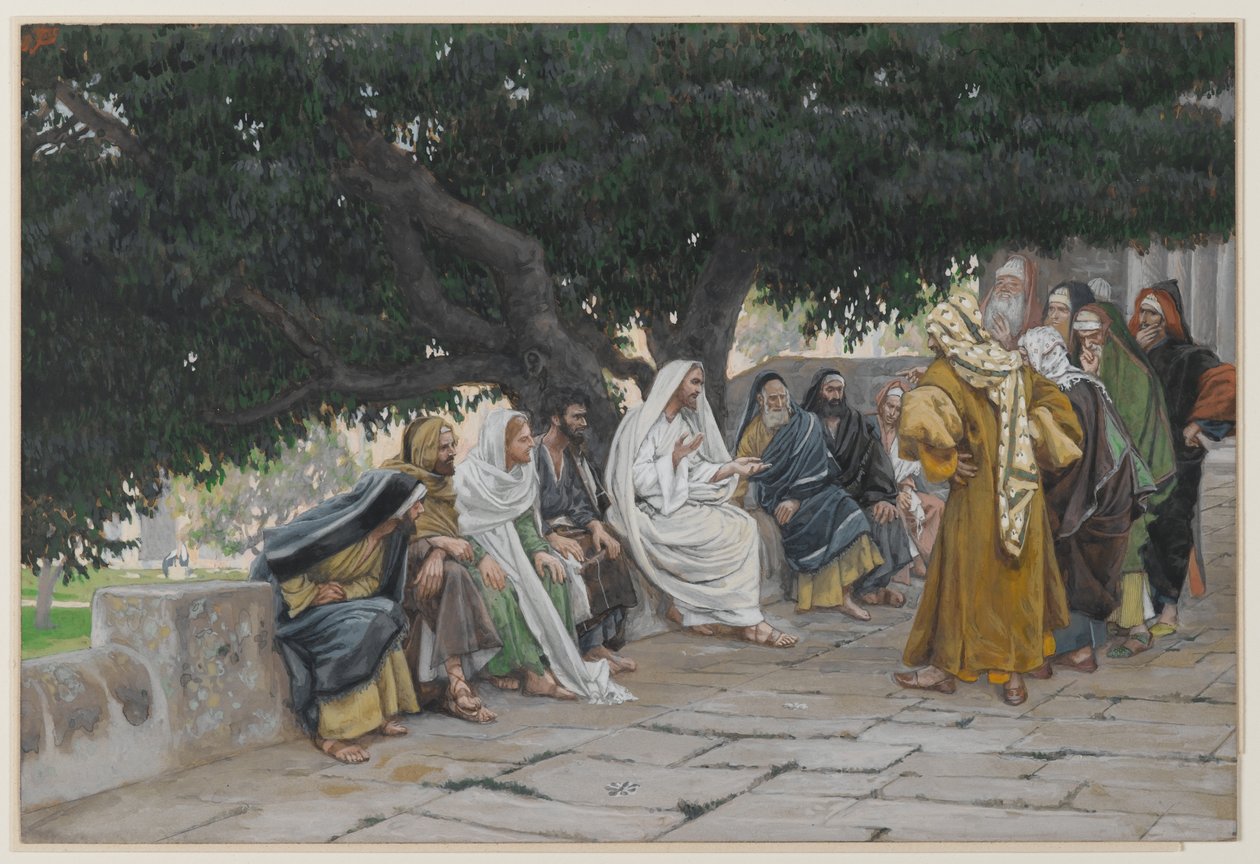 Farizeové a saduceové přicházejí pokoušet Ježíše, ilustrace ze Života našeho Pána Ježíše Krista, 1886-94 (wc přes grafit na papíře) od James Jacques Joseph Tissot
