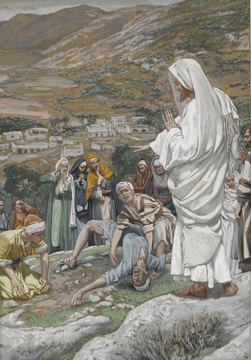 Posedlý chlapec na úpatí hory Tábor, ilustrace ze Života našeho Pána Ježíše Krista, 1886-96 (wc přes grafit na papíře) od James Jacques Joseph Tissot