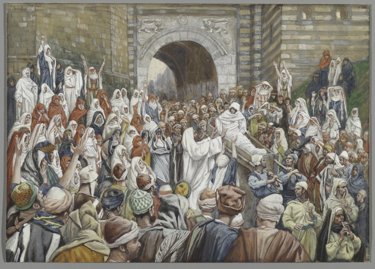 Vzkříšení syna vdovy v Nain, ilustrace z „Života našeho Pána Ježíše Krista“ (akvarel přes grafit na papíře) od James Jacques Joseph Tissot