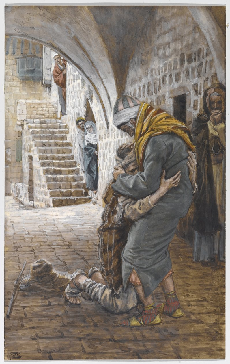 Návrat marnotratného syna, ilustrace pro Život Kristův, cca 1886-96 (kvaš na kartonu) od James Jacques Joseph Tissot