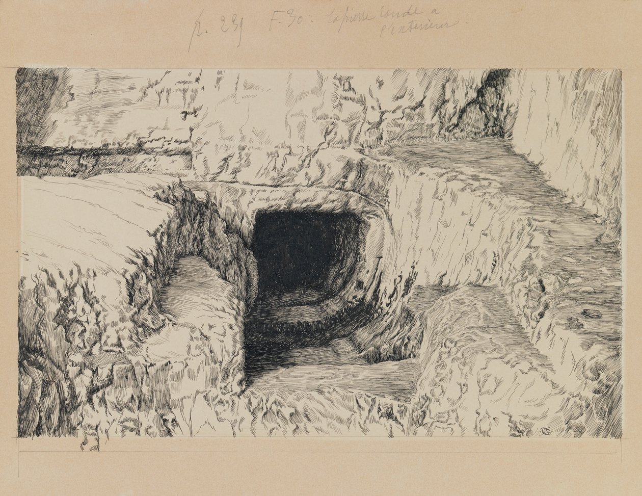 Kulatý kámen při pohledu z exteriéru, ilustrace ze Života našeho Pána Ježíše Krista (inkoust na papíře) od James Jacques Joseph Tissot