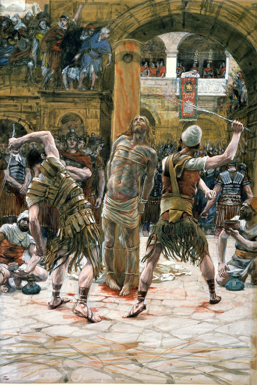 Bičování, ilustrace pro The Life of Christ, c.1884-96 (wc & kvaš na kartonu) od James Jacques Joseph Tissot
