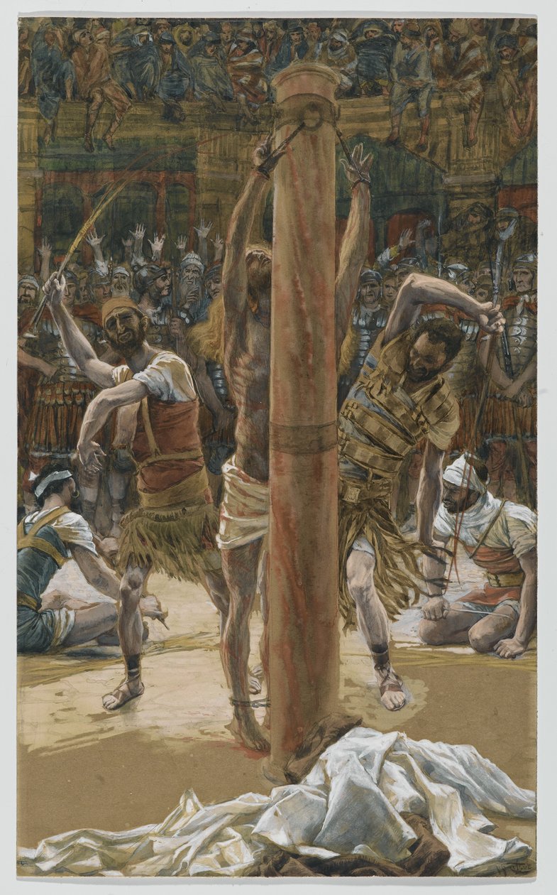 Bičování na zádech, ilustrace ze Života našeho Pána Ježíše Krista, 1886-94 (wc přes grafit na papíře) od James Jacques Joseph Tissot