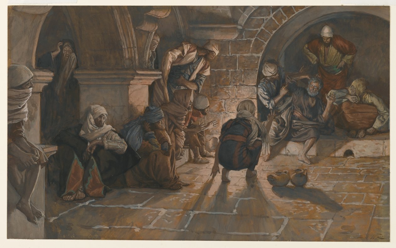 Druhé popření svatého Petra, ilustrace ze Života našeho Pána Ježíše Krista, 1886-94 (wc přes grafit na papíře) od James Jacques Joseph Tissot