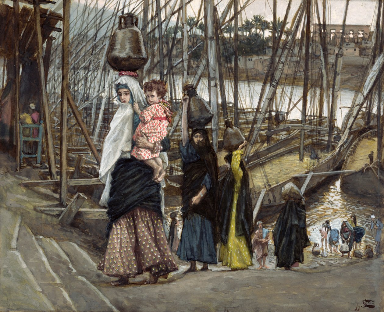 The Sojourn, Egypt, ilustrace pro The Life of Christ, c.1886-94 (wc & kvaš na kartonu) od James Jacques Joseph Tissot