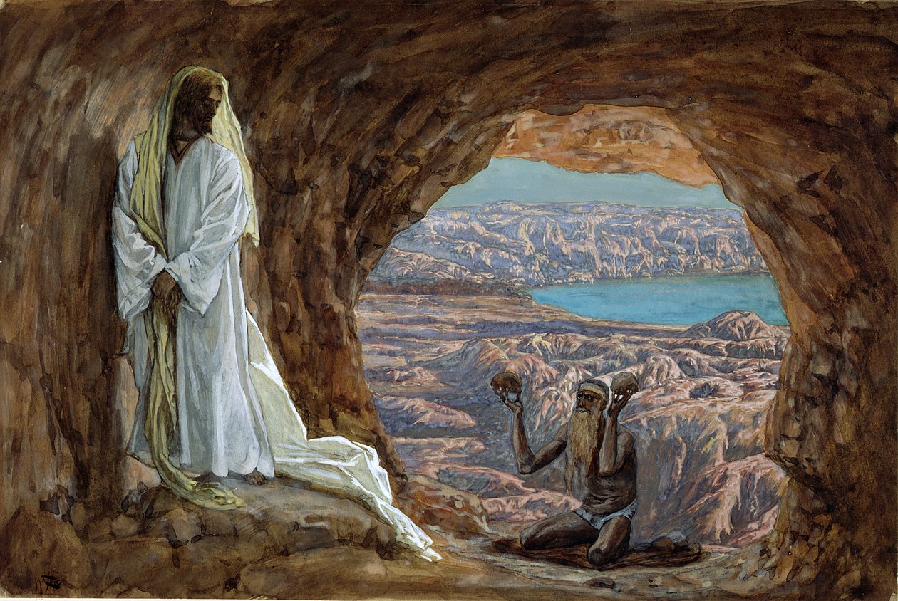 The Temptation in the Wilderness, ilustrace pro The Life of Christ, c.1886-94 (wc & kvaš na kartonu) od James Jacques Joseph Tissot