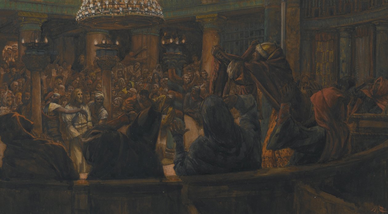 Roztrhaný plášť – Ježíš odsouzený k smrti Židy, ilustrace ze Života našeho Pána Ježíše Krista, 1886-94 (wc přes grafit na papíře) od James Jacques Joseph Tissot