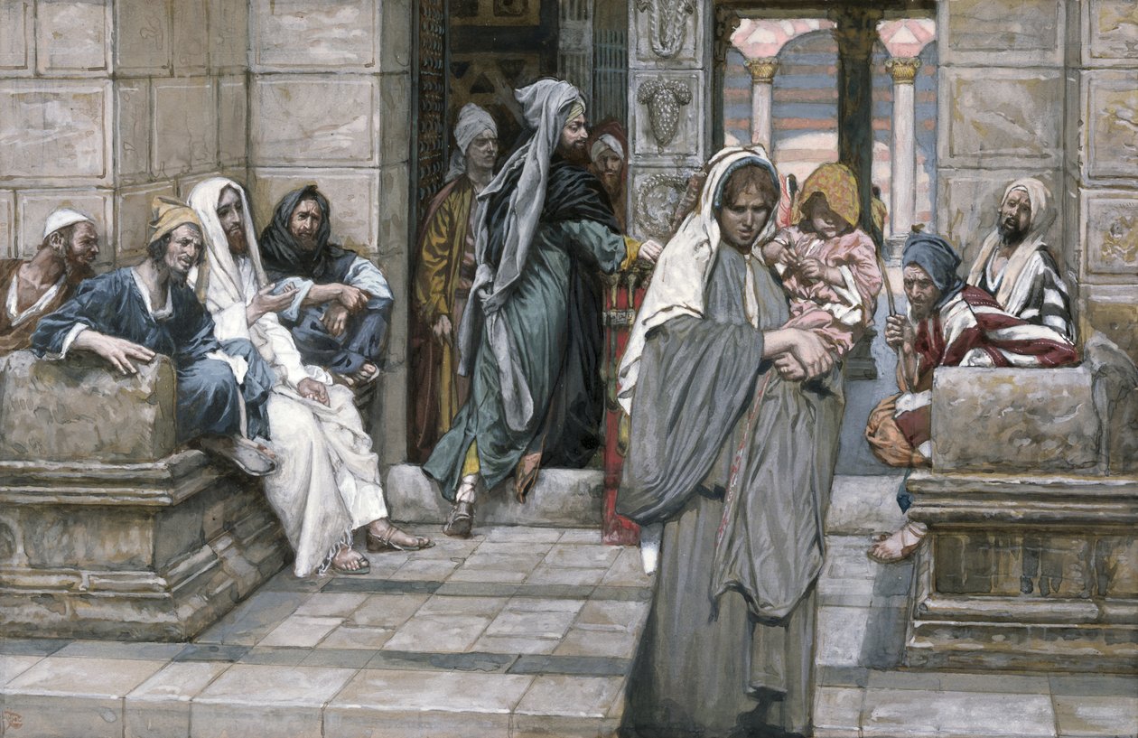 The Widows Mite, ilustrace pro The Life of Christ, c.1884-96 (wc & kvaš na kartonu) od James Jacques Joseph Tissot