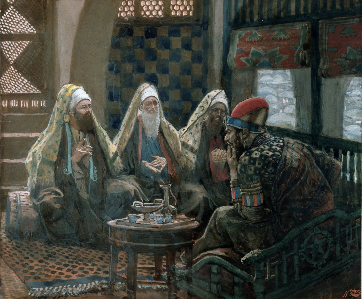 The Wise Men and Herodes, ilustrace pro The Life of Christ, c.1886-94 (wc & kvaš na kartonu) od James Jacques Joseph Tissot