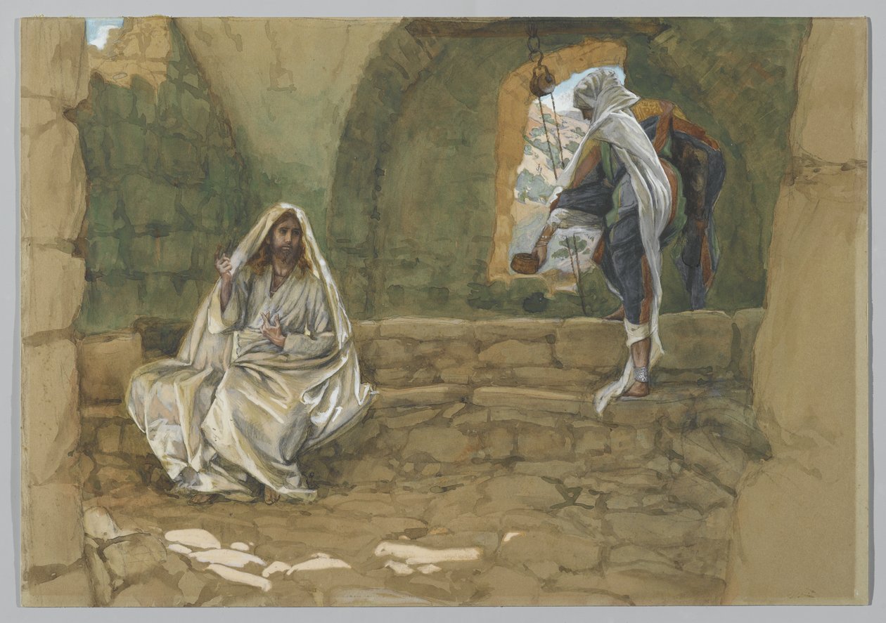 Žena ze Samaří u studny, ilustrace ze Života našeho Pána Ježíše Krista (wc přes grafit na papíře) od James Jacques Joseph Tissot