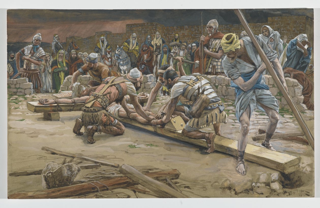 Hřebík pro nohy, ilustrace ze Života našeho Pána Ježíše Krista, 1886-94 (wc přes grafit na papíře) od James Jacques Joseph Tissot