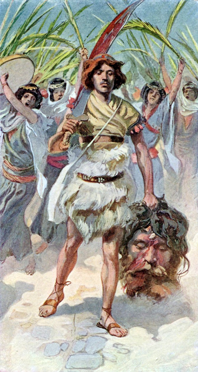 David bere hlavu Goliáše do Jeruzaléma - Bible od James Jacques Joseph after Tissot