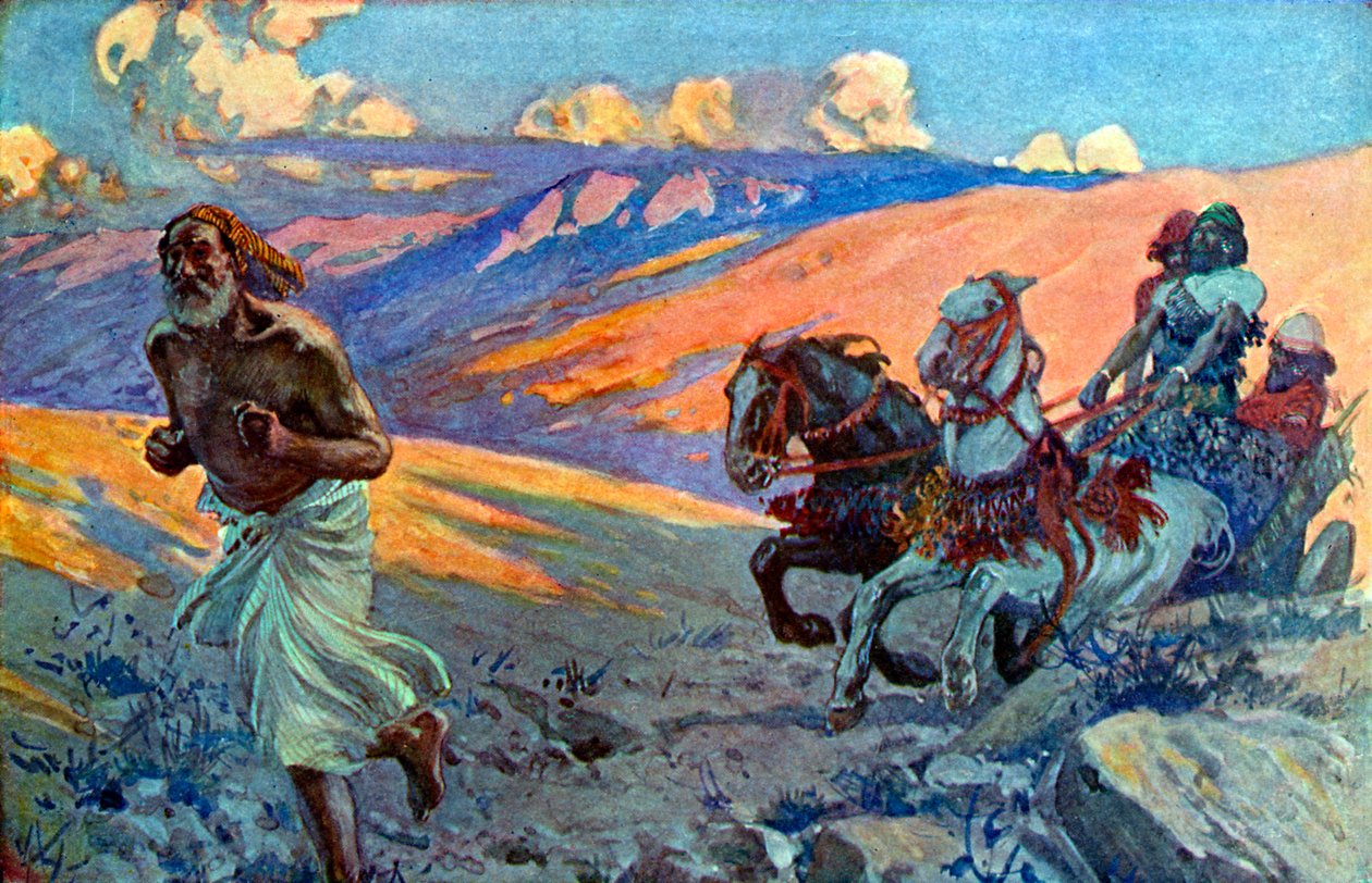 Eliáš běží před vozem Achaba - Bible od James Jacques Joseph after Tissot