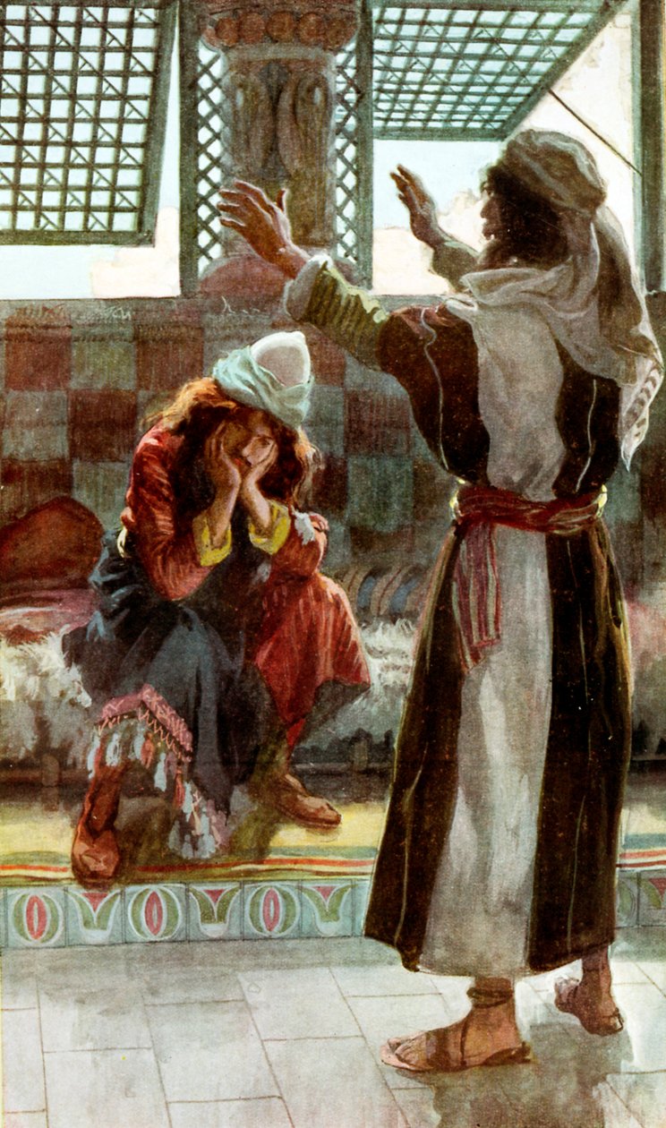 Nathan vytýká Davidovi od J James Tissot - Bible od James Jacques Joseph after Tissot