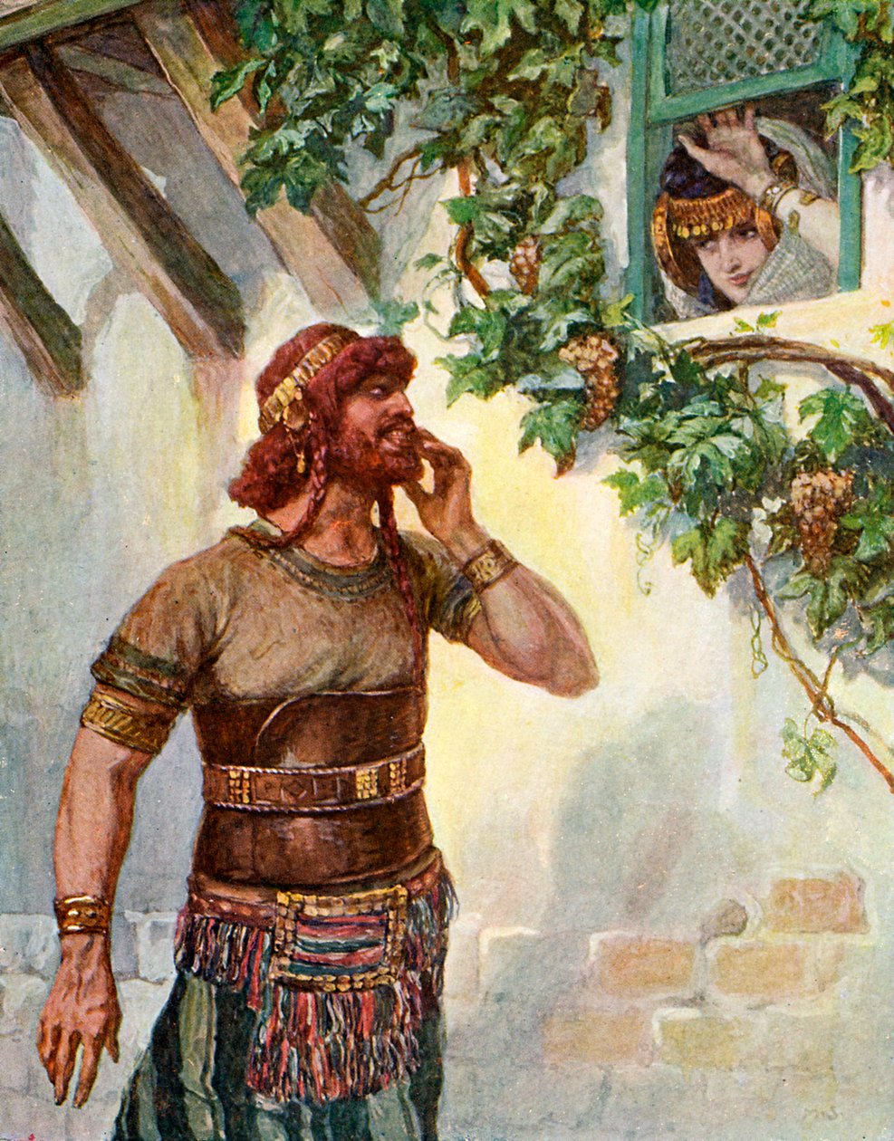 Samson vidí Dalila u jejího okna - Bible od James Jacques Joseph after Tissot