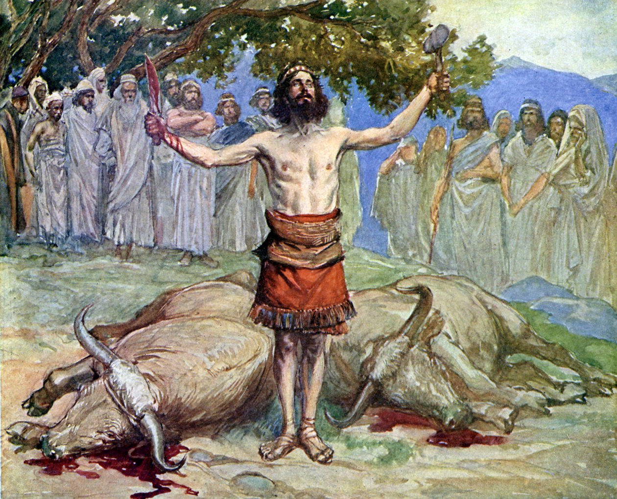Saul obětuje voly od J James Tissot - Bible od James Jacques Joseph after Tissot