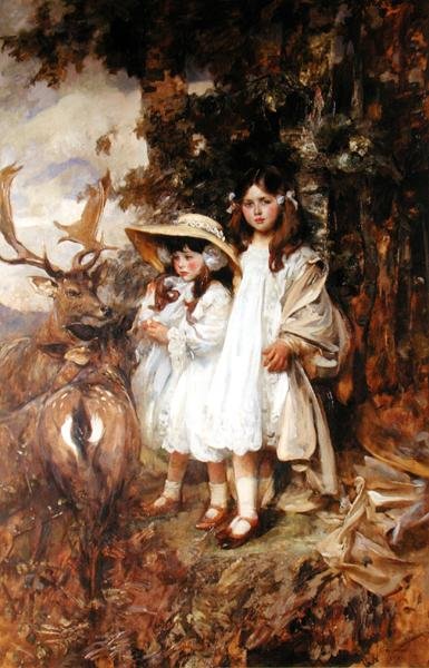 Irene a Frida Mondové (olej na plátně) od James Jebusa Shannon