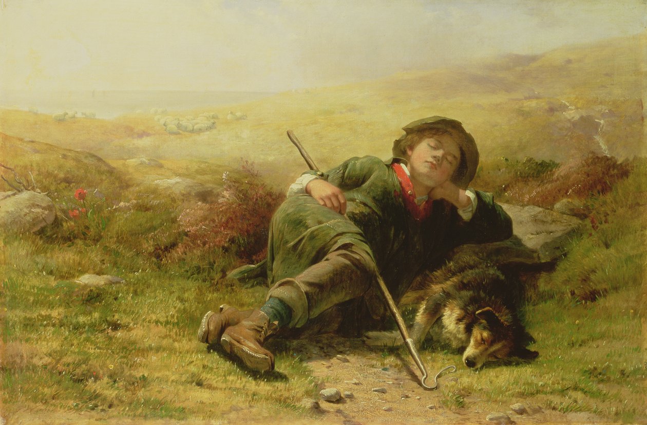 Pastýř a jeho ovčácký pes zanedbávají svou povinnost, 1851 od James John Hill