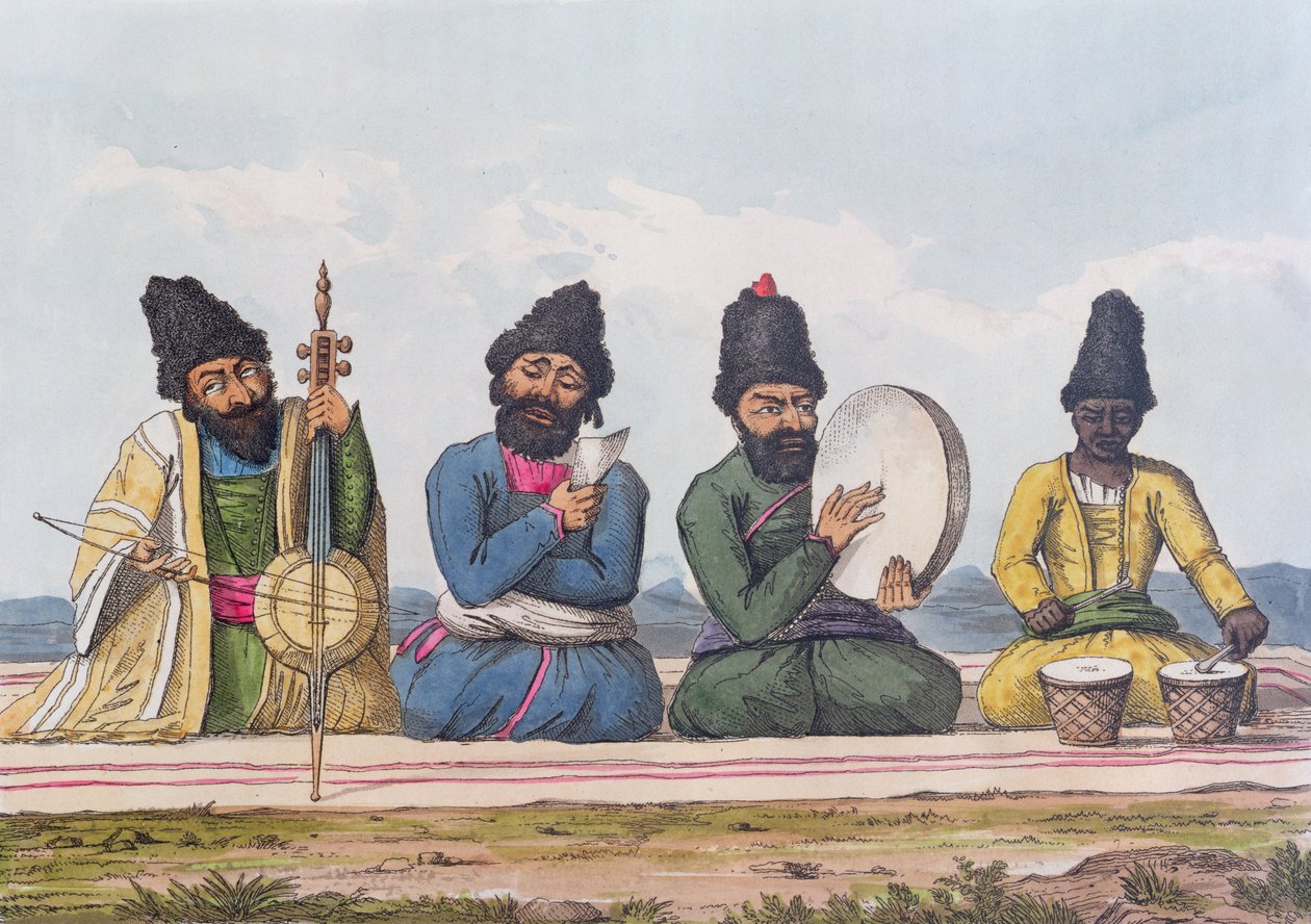 Perští hudebníci z druhé cesty po Persii 1810-16, vyryl Theodore H.A. Fielding (1781-1851), 1818 od James Justinian Morier