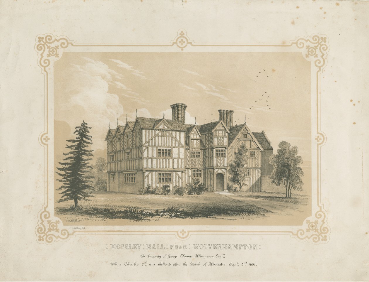 Bushbury - Moseley Old Hall: litografie a [? 18. století] od James Kellaway Colling