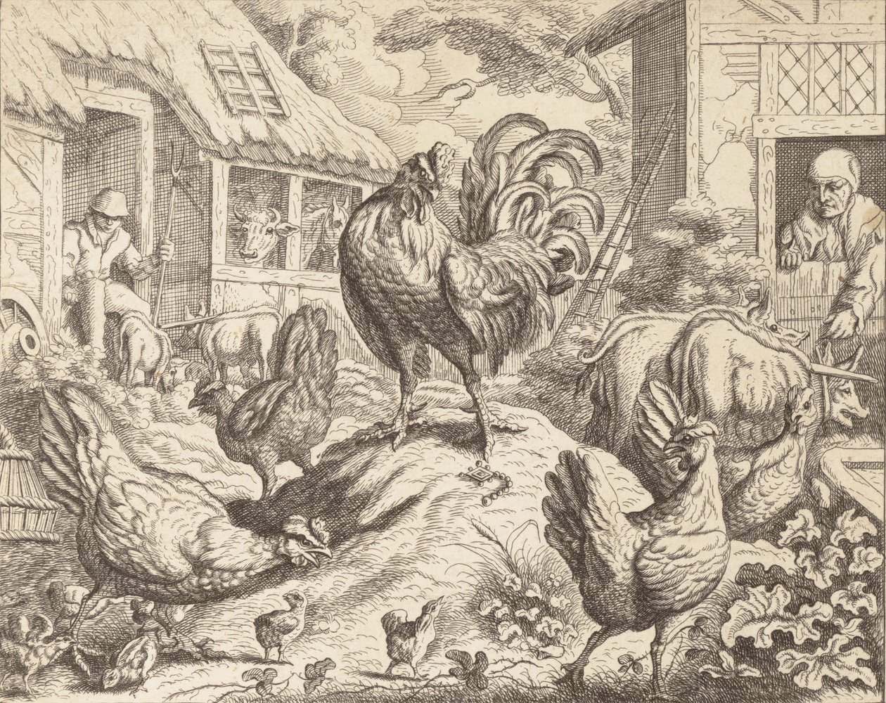 Kohout a drahý kámen, z Ezopových bajek, ca. 1760. od James Kirk