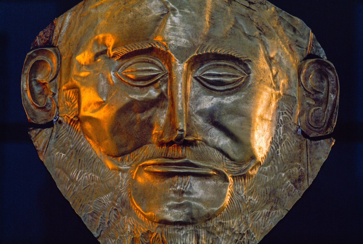 Pohřební maska z doby bronzové. Národní archeologické muzeum, Atény, Řecko. od James L Stanfield