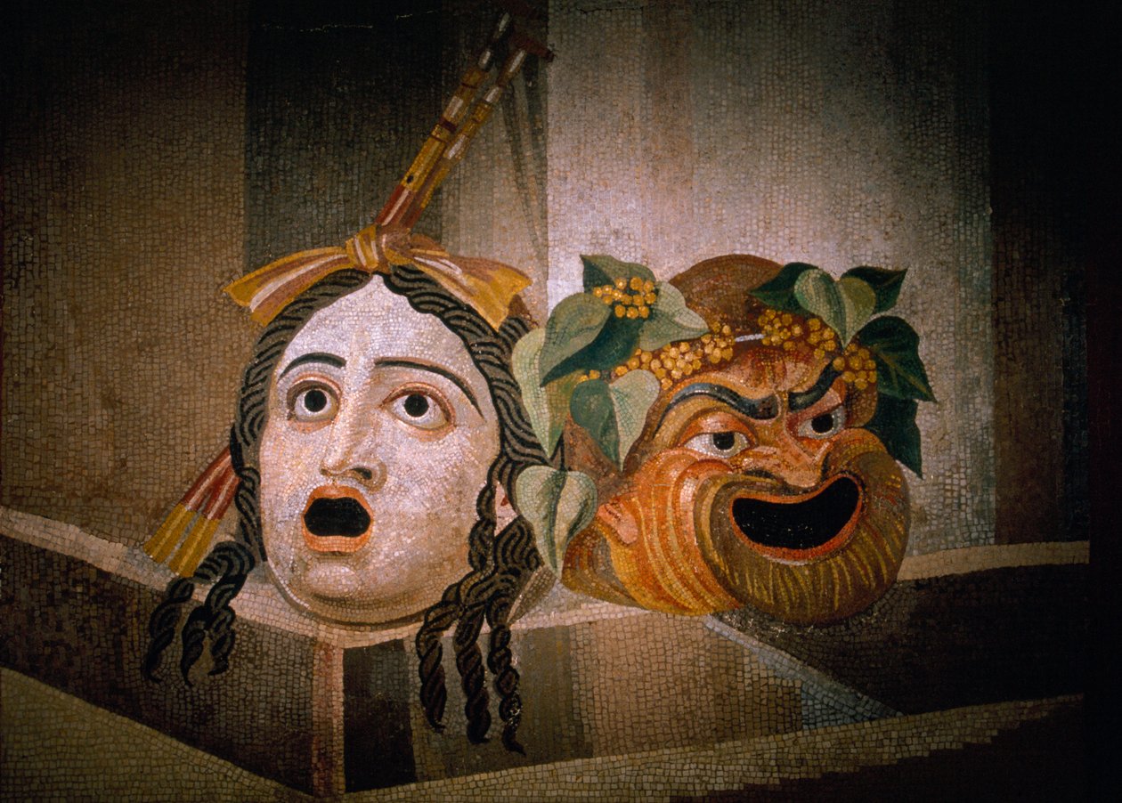 Římská mozaika z 2. století n. l. s tragédií a komedií. Musei Capitolini, Řím, Itálie. od James L Stanfield