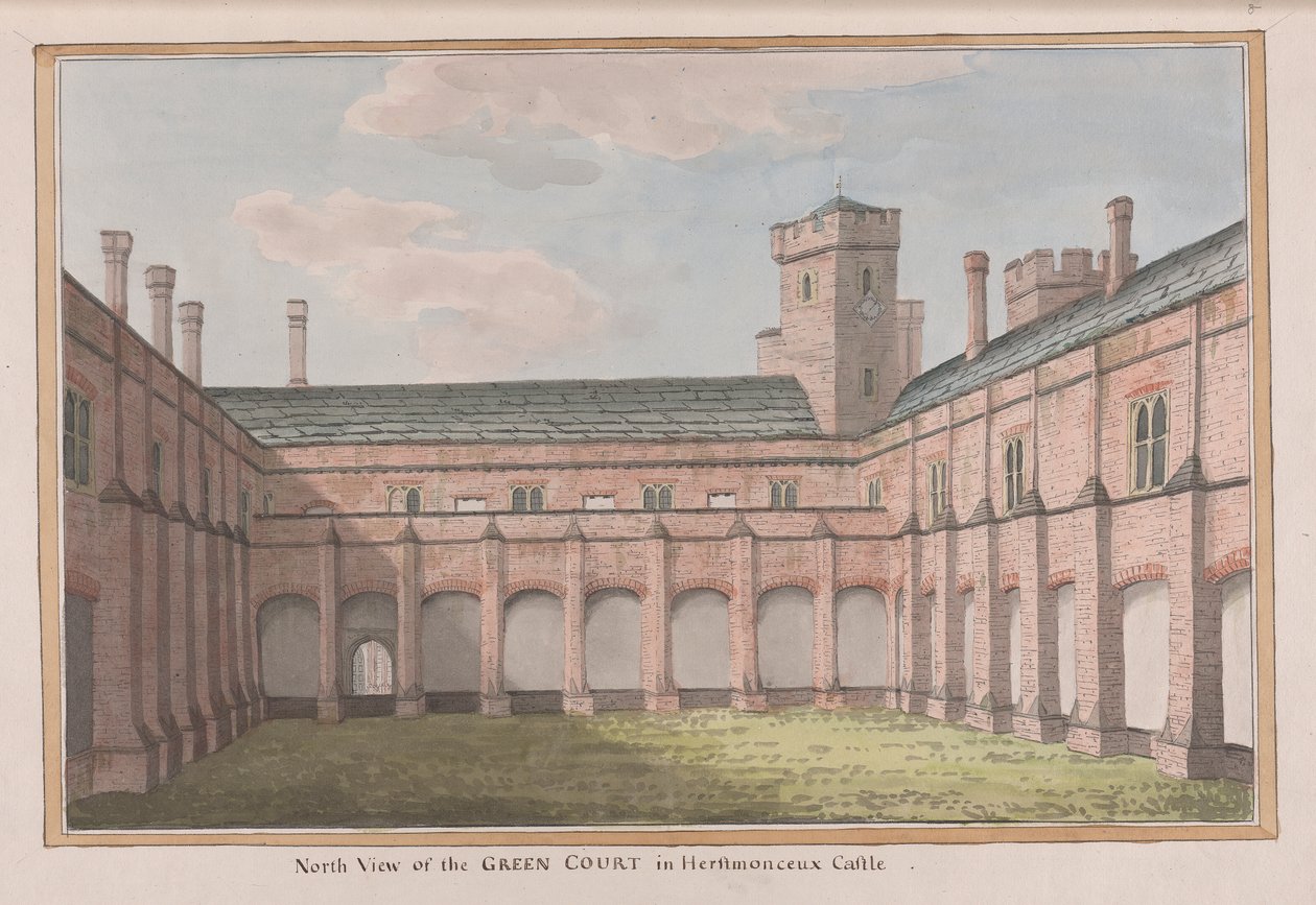 Herstmonceux Castle, East Sussex: Severní pohled na Green Court od James Lambert  of Lewes