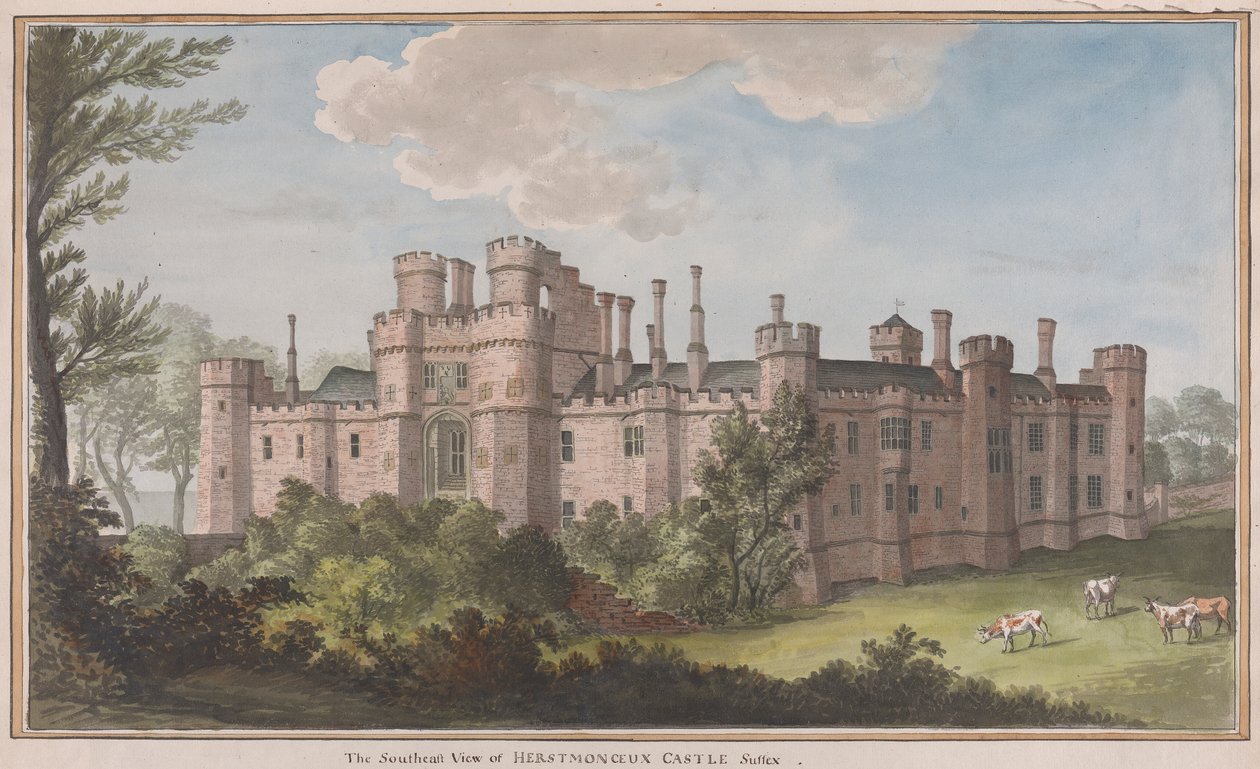 Hrad Herstmonceux, Východní Sussex: Pohled na jihovýchod od James Lambert  of Lewes