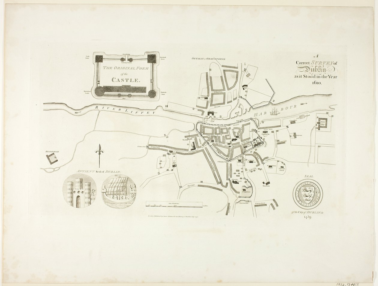 Správný průzkum Dublinu, jak stál v roce 1610 od James Malton