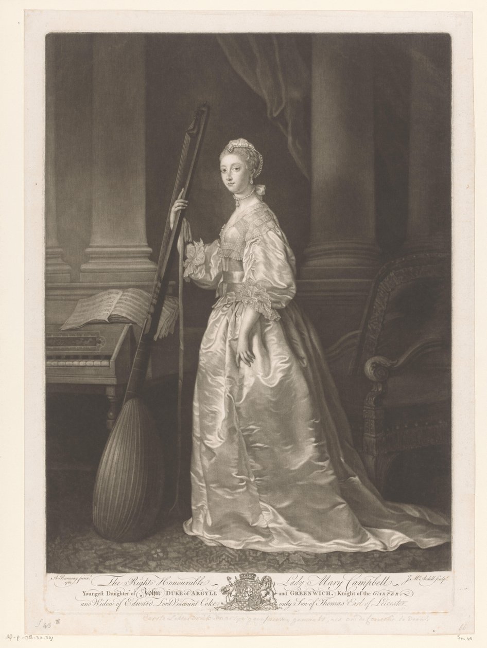 Portrét van Mary Coke Správná ctihodná lady Mary Campbell (...) (titul na předmětu) od James McArdell
