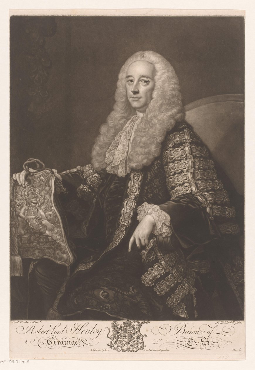 Portrét van Roberta Henleyho Robert Lord Henley Baron z Grainge (titul na předmětu) od James McArdell