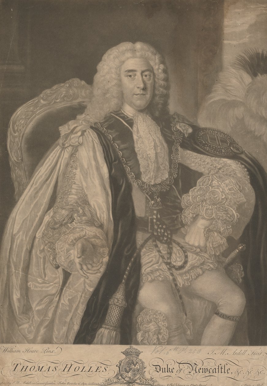 Thomas Pelham-Holles, 1. vévoda z Newcastle upon Tyne a 1. vévoda z Newcastlu pod Lyme od James McArdell