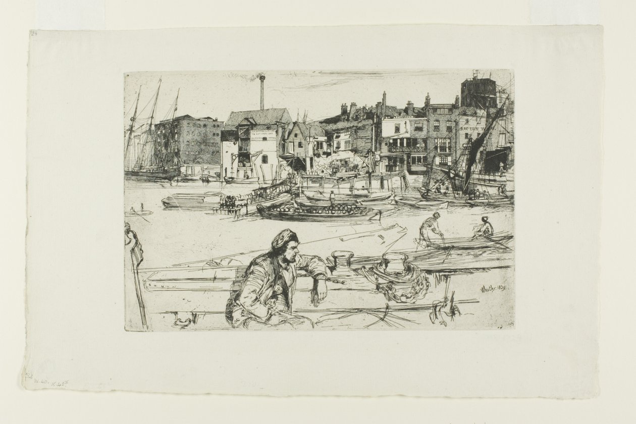 Black Lion Wharf, ze série šestnácti leptů scén na Temži ("Temžský set") od James Abbott McNeill Whistler