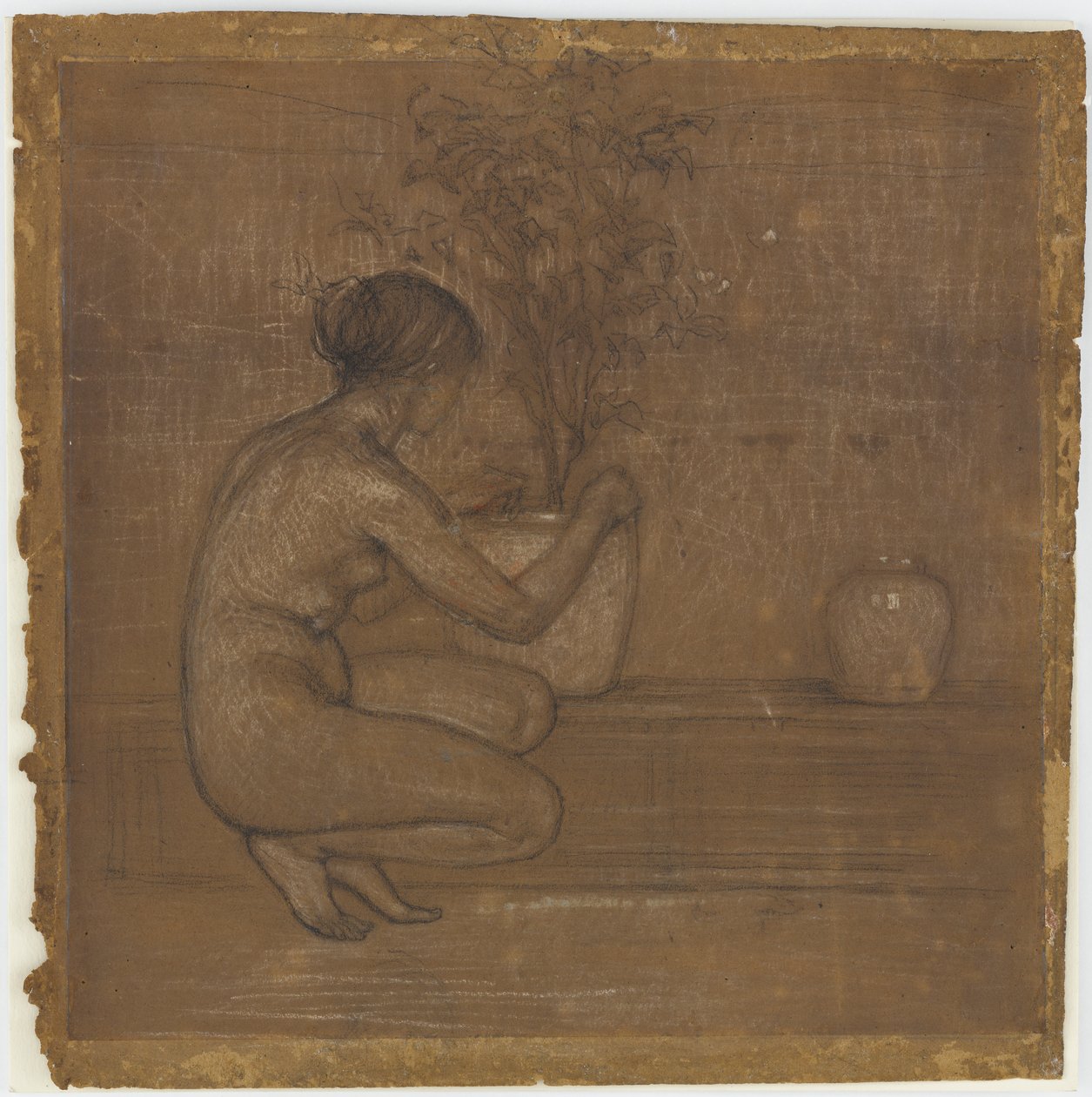 Přikrčená postava. Studie na <em>Bílou symfonii: Tři dívky</em> od James Abbott McNeill Whistler