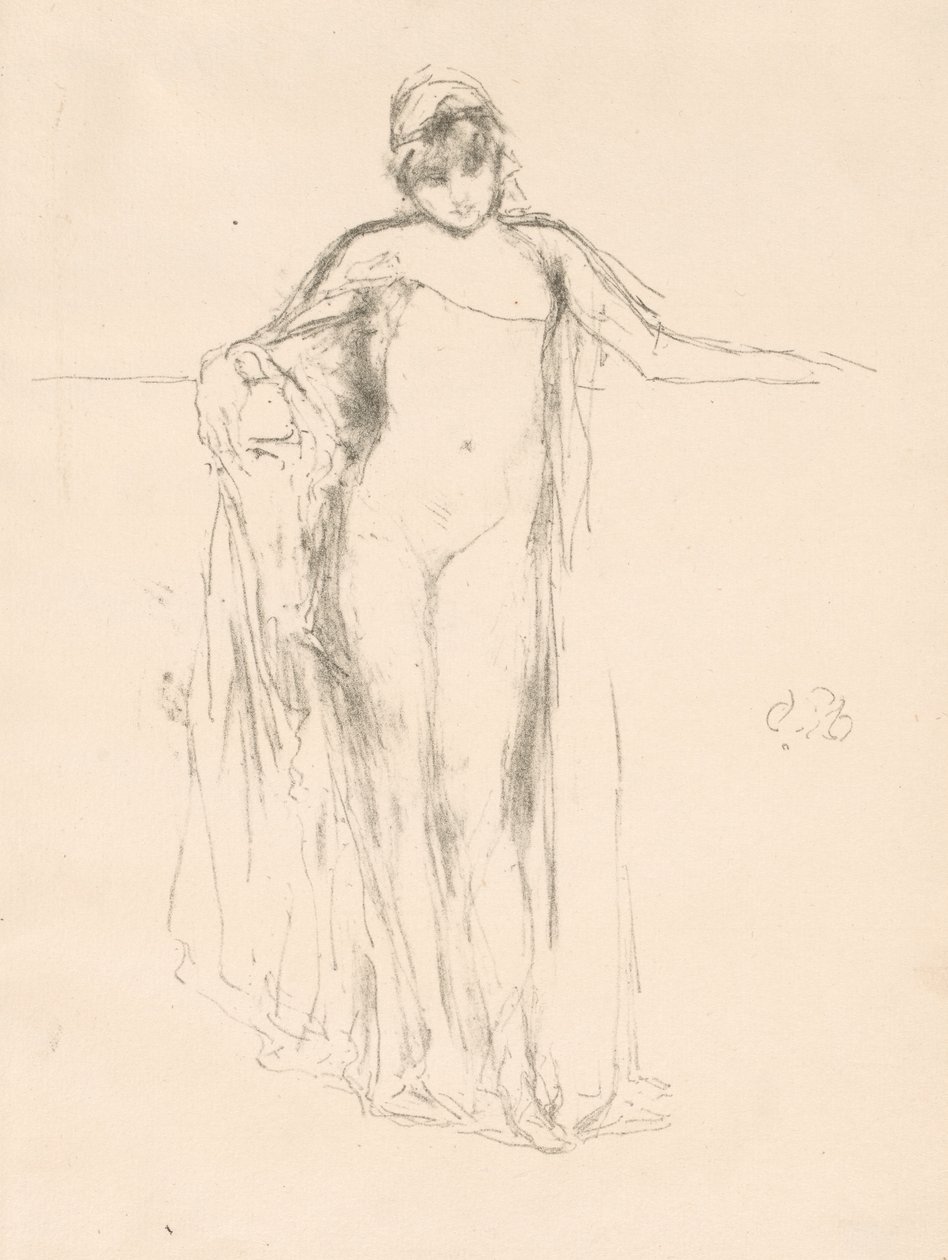 Model se závěsem, stojící od James McNeill Whistler