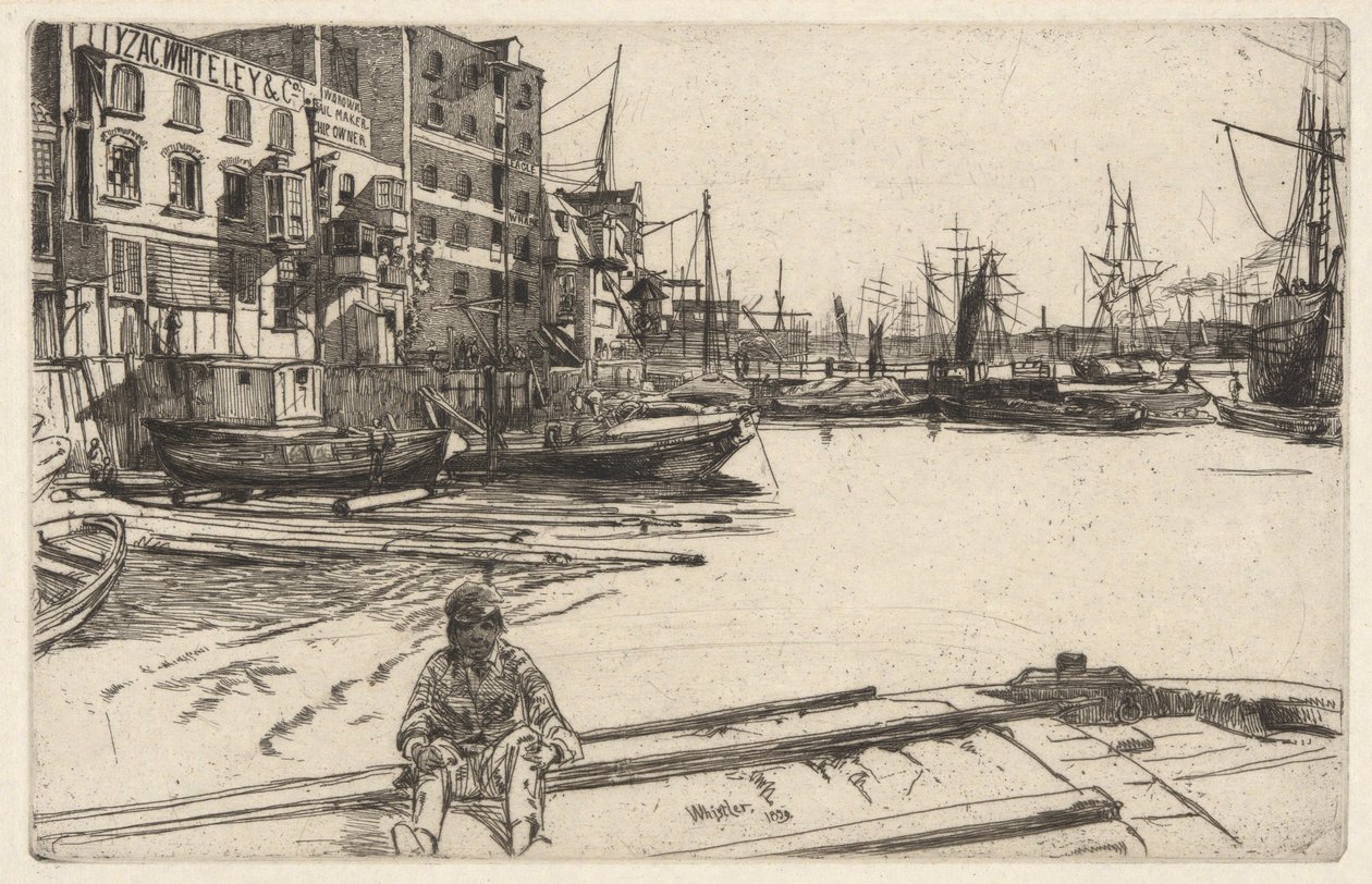 Eagle Wharf (Tyzac, Whiteley & Co.), z Temže Set (Série šestnácti leptů scén na Temži a dalších témat) od James Abbott McNeill Whistler