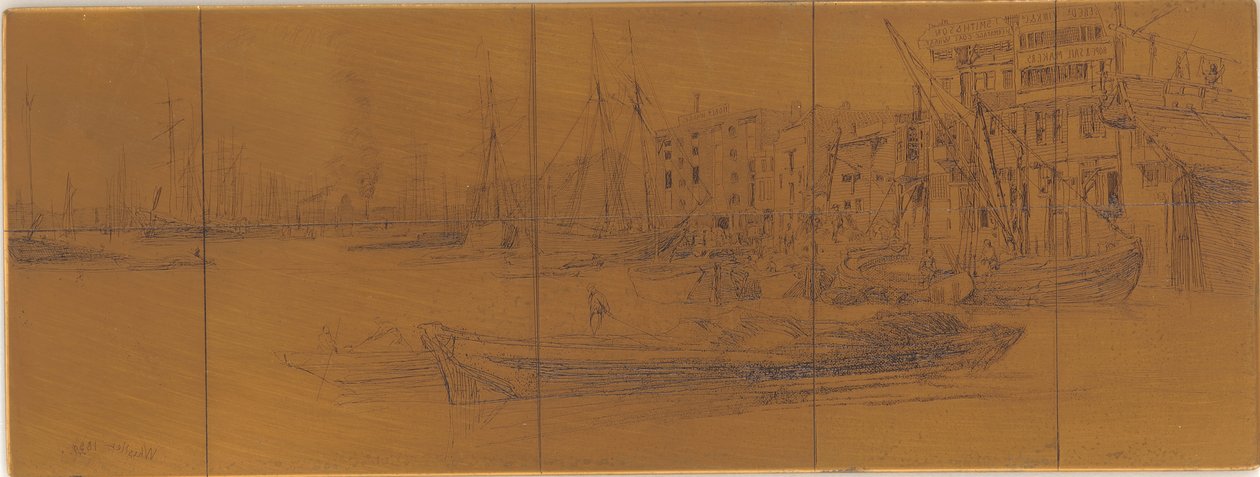 Leptací deska: Thames Warehouses od James Abbott McNeill Whistler