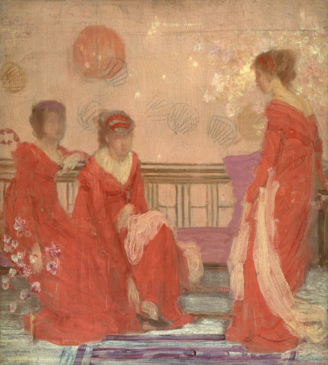 Harmonie v tělové barvě a červené od James McNeill Whistler