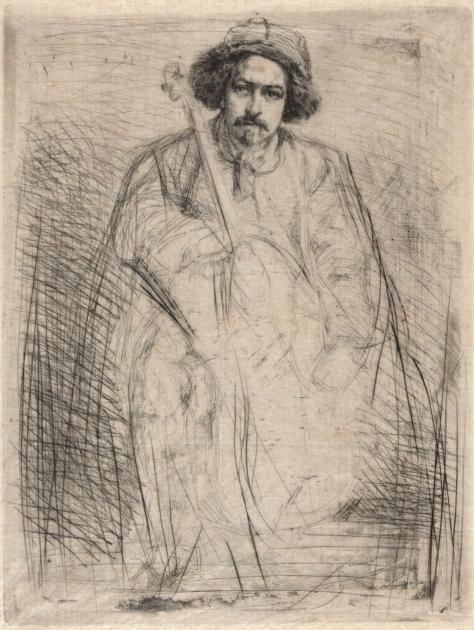 J. Becquet, sochař (Houslista), ze souboru Temže (Série šestnácti leptů se scénami na Temži a dalšími náměty) od James McNeill Whistler