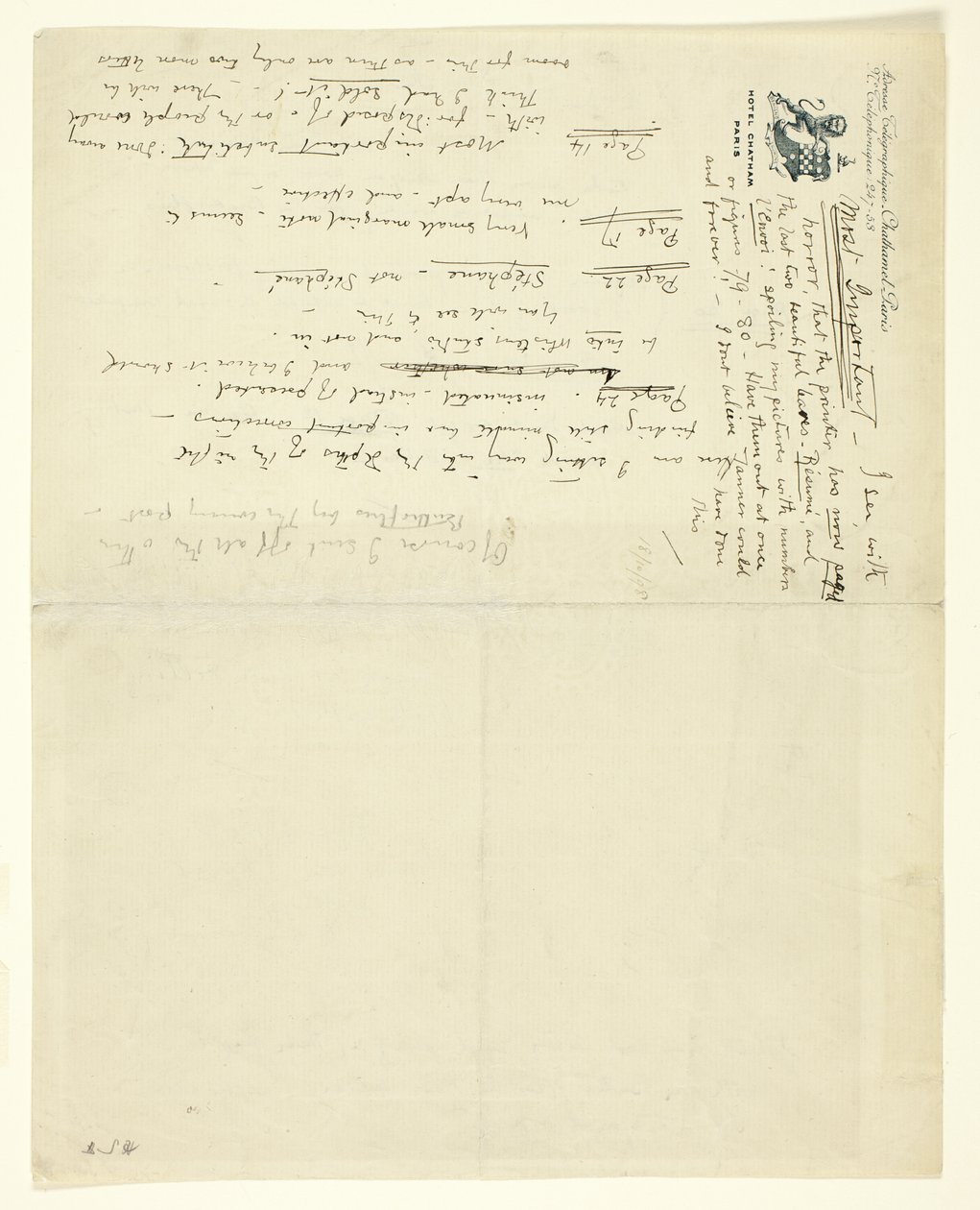 Dopis Williamu Heinemannovi s opravami pro Eden versus Whistler: The Baronet and the Butterfly. Valentýn s verdiktem od James Abbott McNeill Whistler