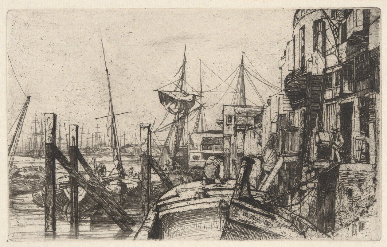 Limehouse, z cyklu „Thames Set“ (Série šestnácti leptů zachycujících výjevy z Temže a další náměty) od James McNeill Whistler