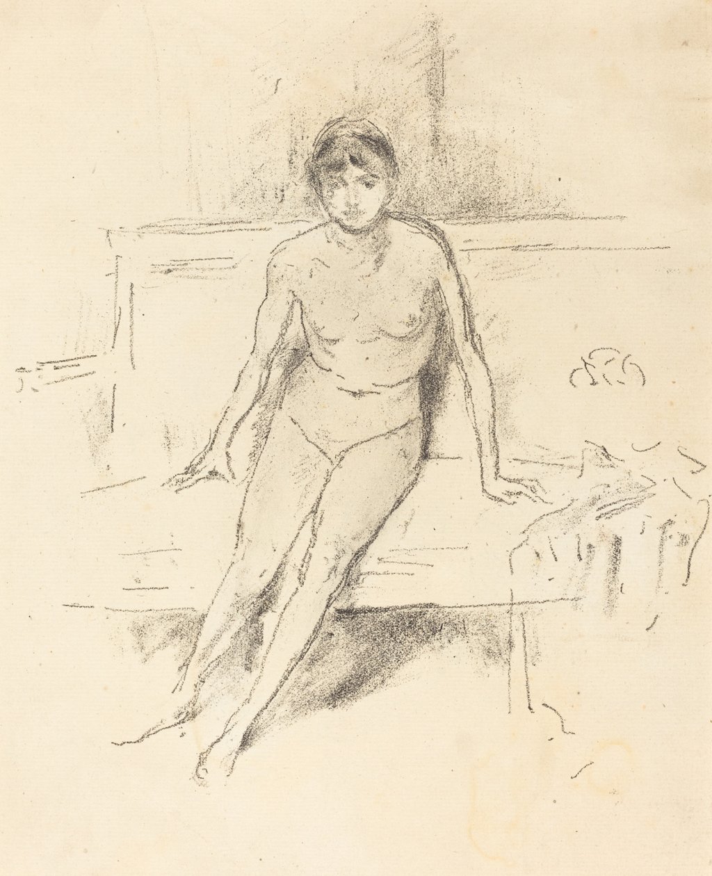 Nahá modelka na empírové pohovce od James Abbott McNeill Whistler
