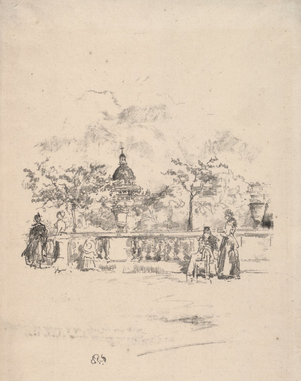 Pantheon z terasy Lucemburských zahrad od James McNeill Whistler