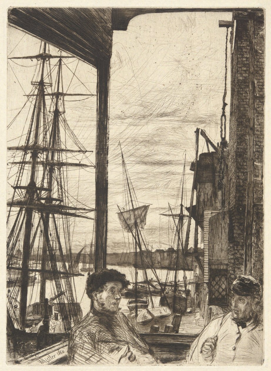 Rotherhithe (Wapping), ze souboru „Thames Set“ (Série šestnácti leptů zachycujících výjevy z Temže a další náměty) od James McNeill Whistler