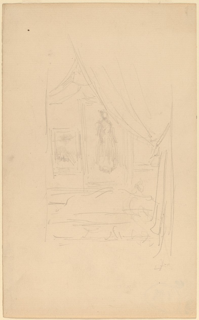 Skica portrétu paní Godwinové, když visel ve Společnosti britských umělců od James Abbott McNeill Whistler